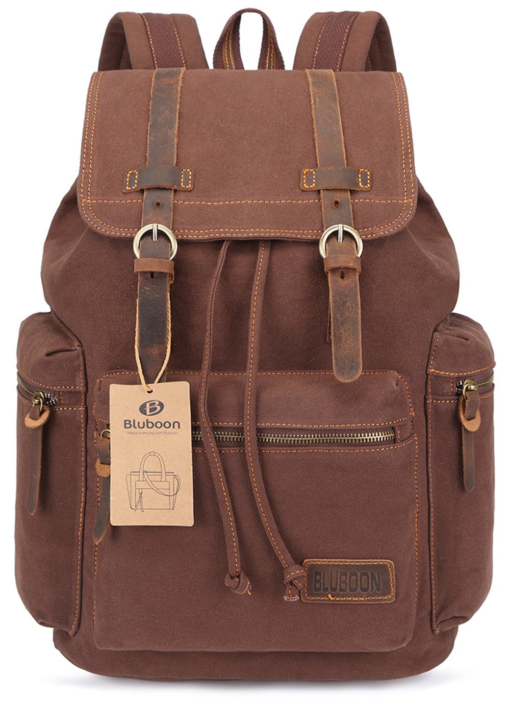 BLUBOON Canvas Vintage Backpack Leather Casual Bookbag Men Rucksack Coffee eBay