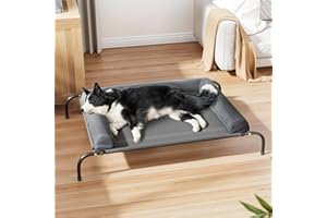 WESTERN HOME WH Elevated Dog Bed Cot, Raised Outdoor Dog Bed with Bolster for Large Dogs, Slightly Chew Proof Portable Cooling Pet Cot with Breathable Mesh, Skid-Resistant Feet, Grey, 43 inches