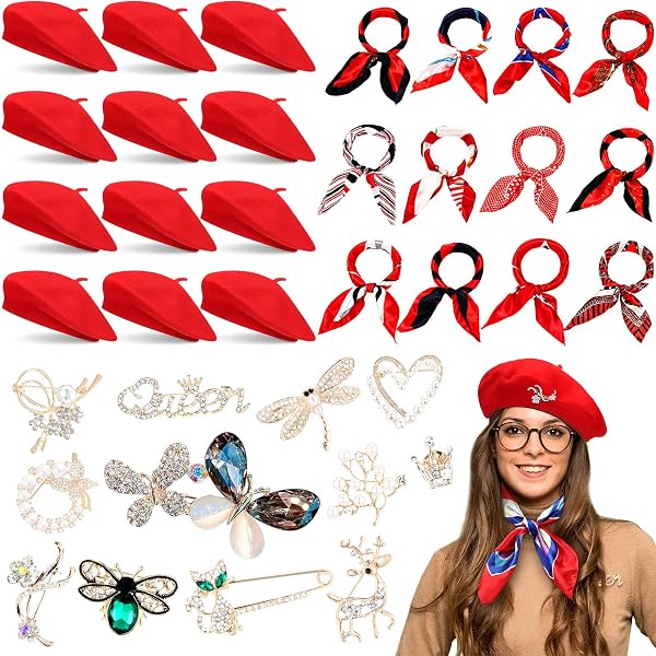 Jamntower 18 Pcs Beret Hats for Women with Silk Neck Scarf  display picture 2