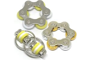 CSYNCDIRECT Fidget Roller Chain Toys with Metal and Silicone Rings - Stress Relief Perfect for ADHD, ADD, Anxiety in Office, School Stocking Stuffers Gifts (Yellow, White)