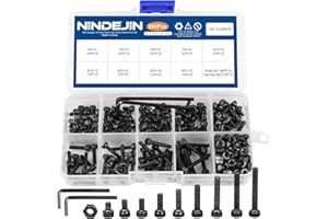 NINDEJIN M3 Hex Socket Head Cap Screws, 282pcs Metric Screw Bolts and Nuts Assortment Kit, Black 12.9 Carbon Steel Hex Socket