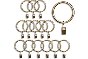 TRMESIA Curtain Rings with Clips Set of 15pcs Bronze 1.5in Inner Diameter for Suitable 1.25in Curtain Rod,Metal Curtain Wire Hooks Hanging Loop Rings with Clips Curtain Hooks