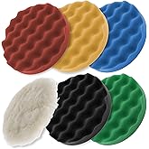 TCP Global 6.5 Inch Buffing Pads Set - 5 Waffle Foam Buffer Pads & 1 Wool Pad for Orbital Buffers, DA Polish Pad for Paint Correction, Polishing Kit for Auto & Boat Gelcoat Detailing