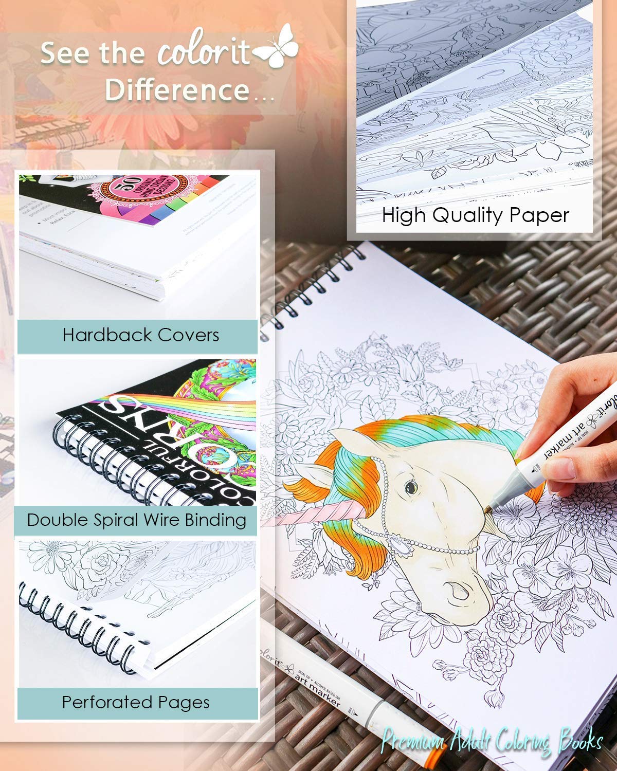 Download ColorIt Colorful Unicorns Adult Coloring Book - 50 Single-Sided Pages, Thick Smooth Paper, Lay ...