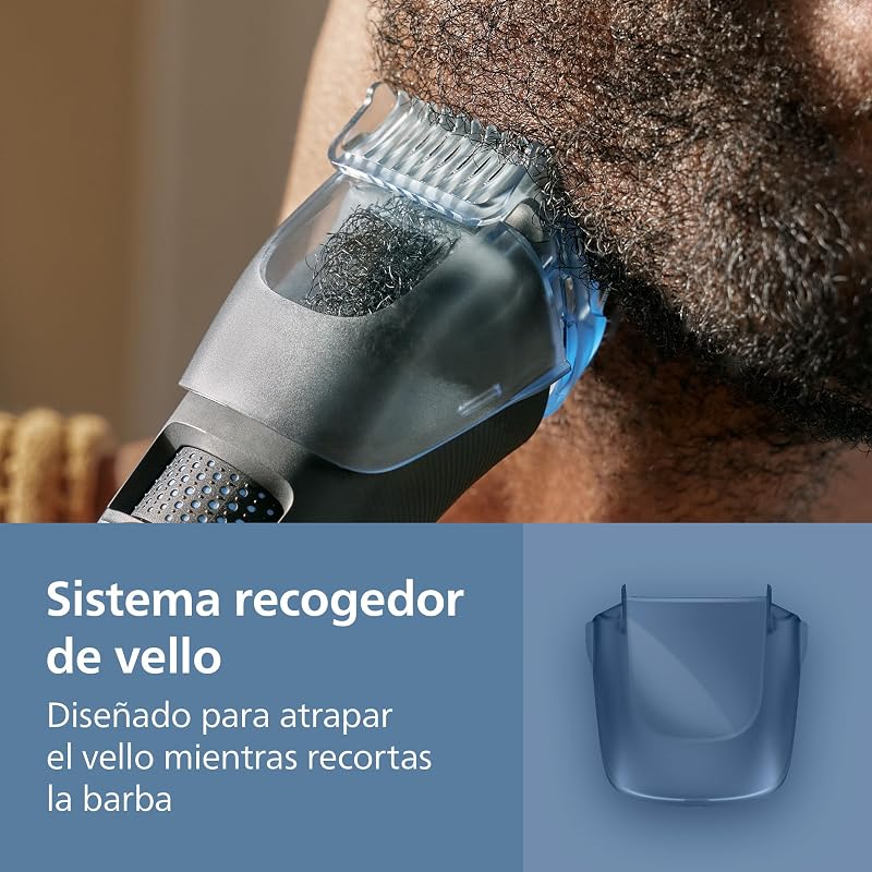 Recortadora de barba series 7000, Hombre, Cuchillas autoafilables, 40 posiciones ajustables, Sensor de Barba, Sistema recogedor de vello, 100% Resistente al agua, Cabezal ancho, BT7670/15