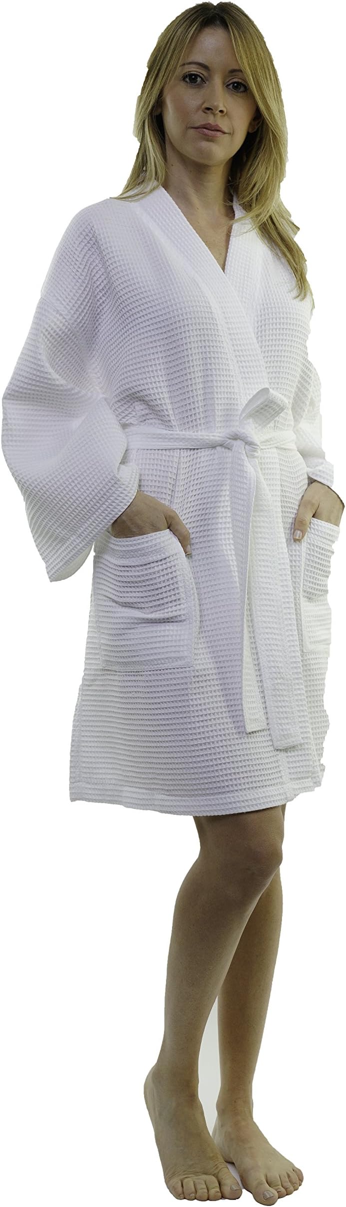 Boca Terry Women's Robe, 100% Cotton Spa Waffle Bathrobe, Short Length White