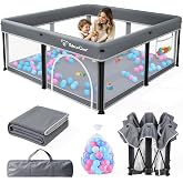 TOREVSIOR Foldable Baby Playpen with Mat, 50"&times;50" Collapsible Play Pen for Babies and Toddlers, Indoor &amp; Outdoor Kids Safety Play Pen, Portable Play Yard, Foldable Baby Playpen with 50 Ocean Balls