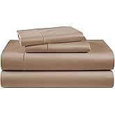 100% Egyptian Cotton Sheet Set Queen Size – Silky Sateen Weave Queen Sheet Set for Winter Sleep Comfort, 15" Snug Fit Deep Pocket, Breathable & Durable, Hotel-Quality Soft Luxury You Can Feel - Taupe