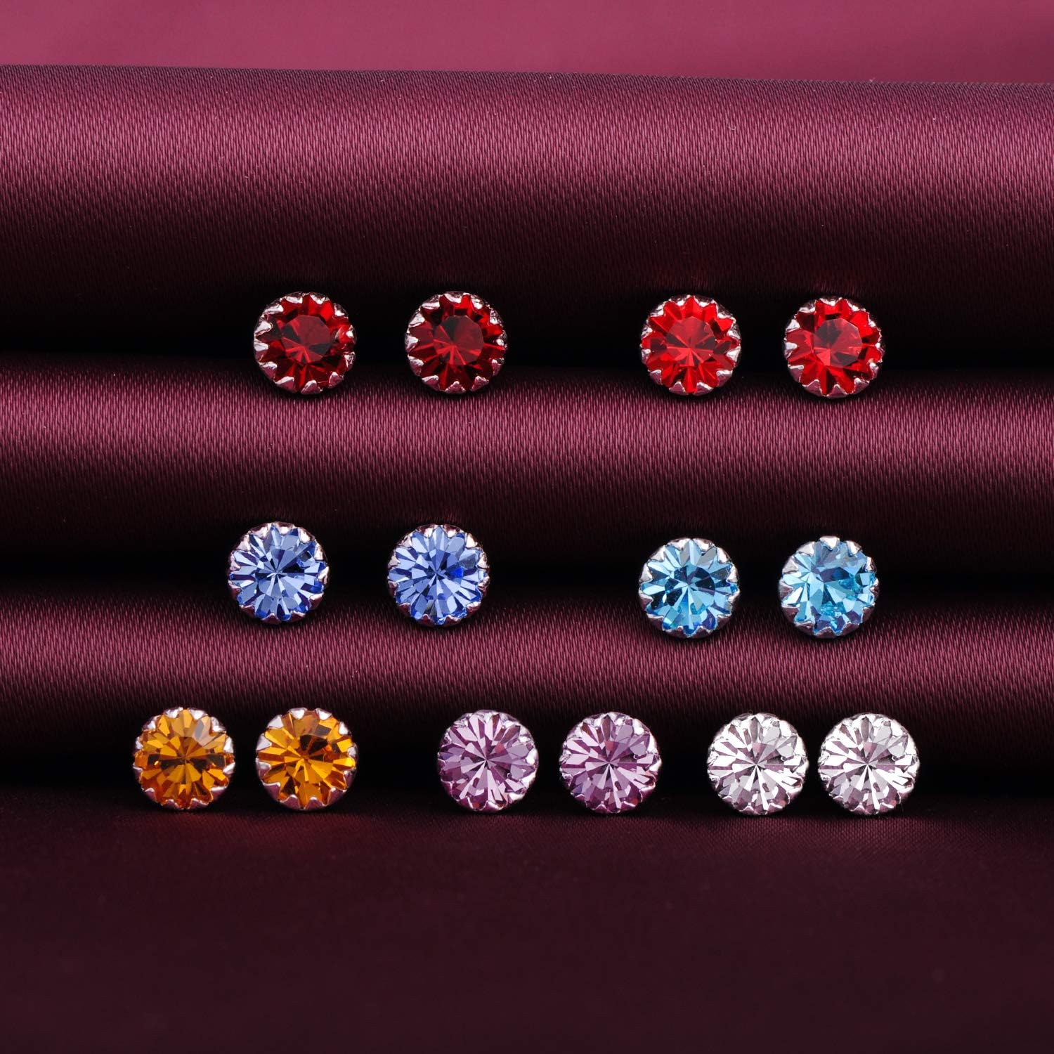 Womens Stud Earrings 7 works 925 Sterling Silver Earrings Cubic Zirconia Studs Hypoallergenic Earring Set - Image 4