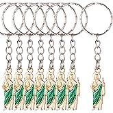Jiali Q 12pcs Vintage Green Enamel St. Jude Keychains - Stainless Steel, Fashionable Bag Charms & Gifts for Friends