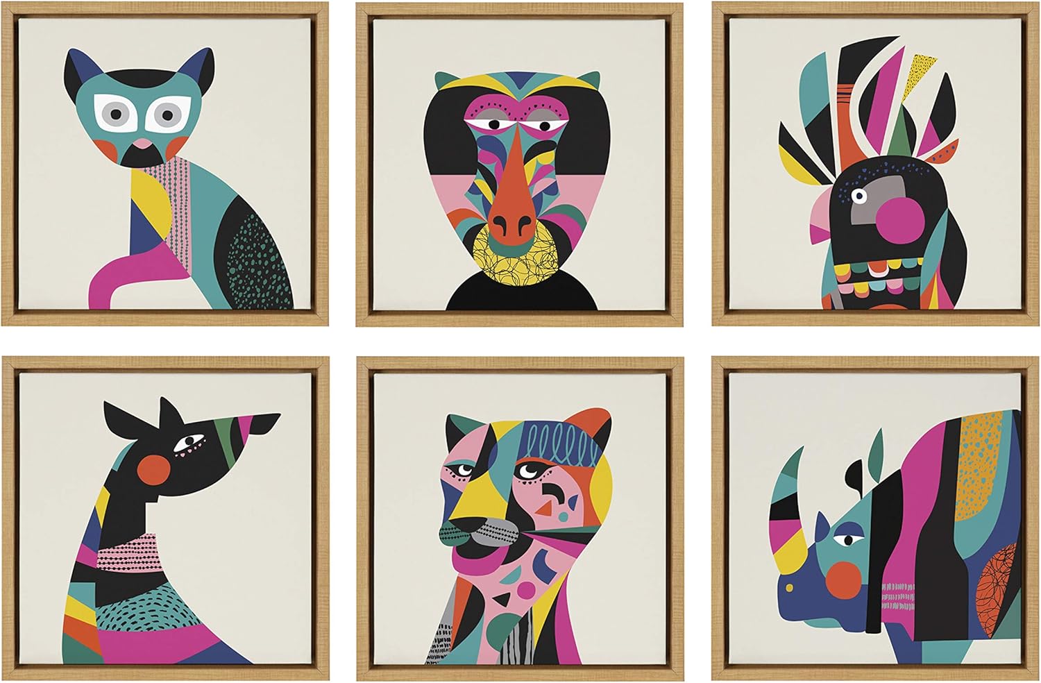 Kate and Laurel Sylvie Mid Century Modern Animals Framed