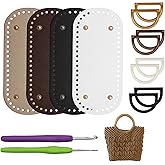 Zorfeter 4 Pack Bag Bases with 2 PCS Crochet Hook 8 PCS D Shape Purse Handles, 8.7x4" PU Leather Crochet Bottoms Leather Purse Bottoms for DIY Bag Making/Crochet Enthusiasts