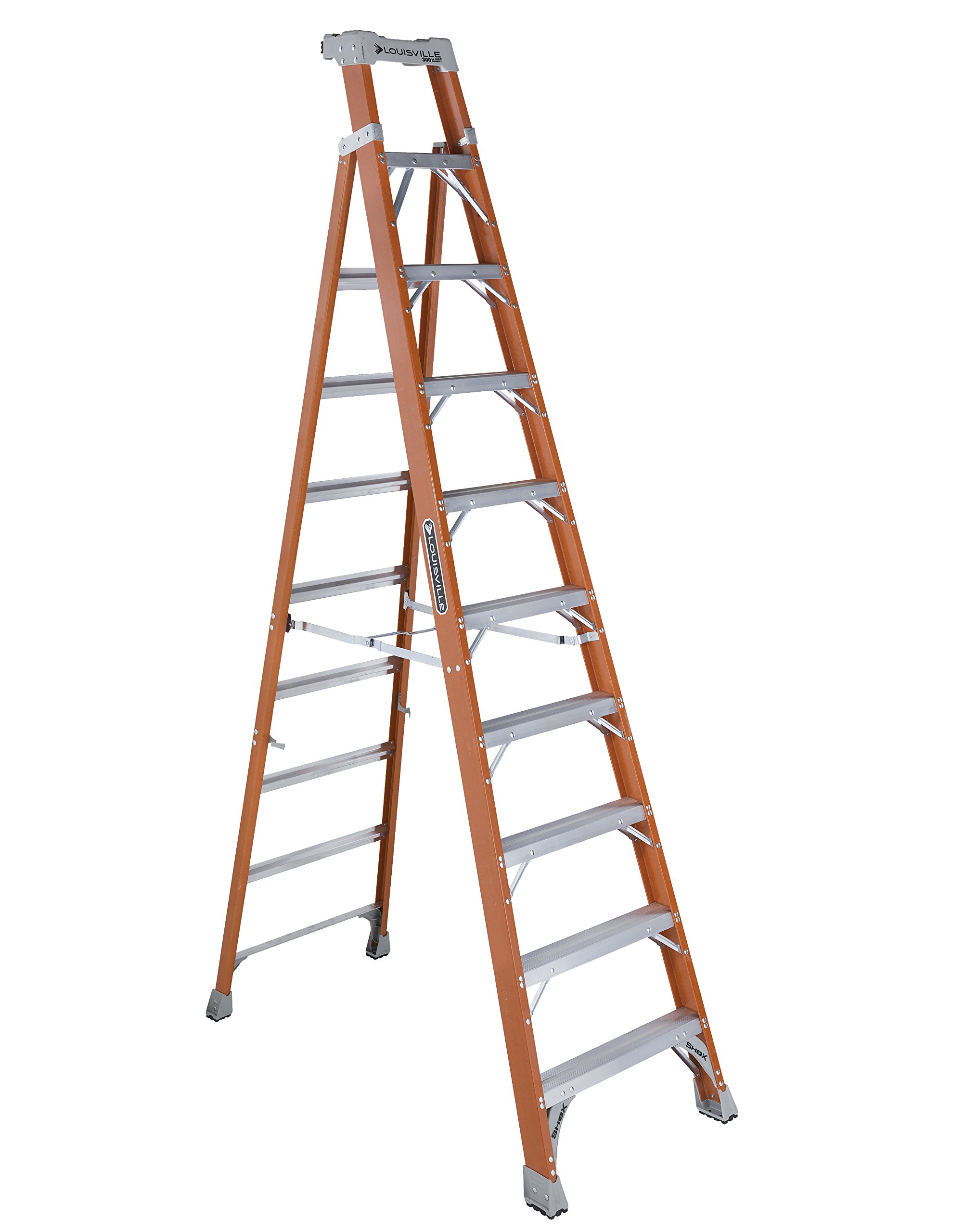 Louisville Ladder 10-Foot Fiberglass Cross-Step Step/Shelf Ladder, 300-Pound Capacity, Type IA, Orange, FXS1510