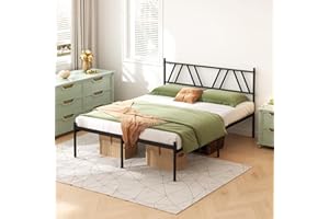 Kujielan Metal Platform Bed Frame with Headboard, 14 Inches Full Bed, No Box Spring Needed, Steel Slat Support, Black, Easy Assembly