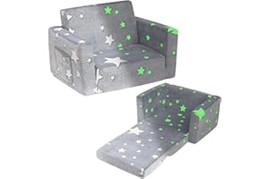 ALIMORDEN 2-in-1 Toddler Fold Out Couch, Comfy Convertible Sofa to Lounger, Glow-in-The-Dark Star Pattern Foam Seat for Little Ones with Removable Washable Cover