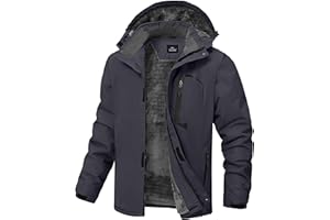 RBYEKP Mens Winter Jackets Waterproof Warm Fleece Ski Jacket with Hood Thermal Windproof Coat Zip Pockets