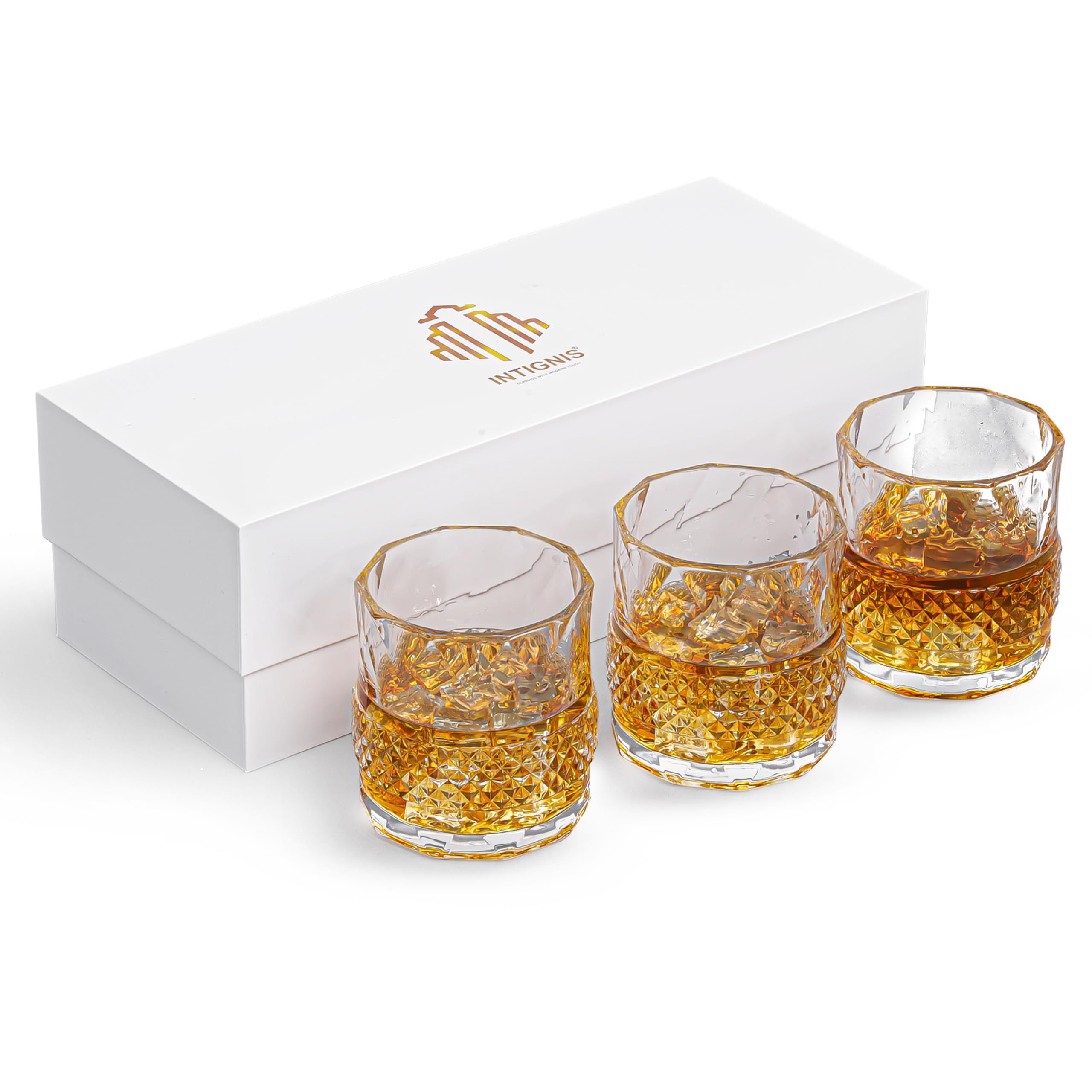 Elite Collection Crystal Tumbler Glasses 350ML - Lead-Free, Cut Transparent Design - Elegant Drinkware for Home, Restaurants & Kitchen - Perfect Drinking Gift Set of 3 in Gift Box