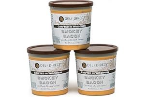 Deli Direct Smokey Bacon Cheddar Cheese Spread for Crackers, Cheese Dip for Chips, Spreadable Cheese, Pretzel Cheese Dip, Cheddar Cheese Spread, 15 oz, 3Pk