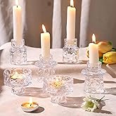 HAVITI 6 PCS Candlestick Holders, Clear Taper Candle Holders, Tealight Candle Holder Glass for Wedding Centerpieces Dinner Party Table Decor