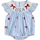 Ysfanwuxi Toddler Baby Girl 4th of July Outfit Smocked Dress USA Strar Romper Striped Dresses Girls Fourth of July Clothes