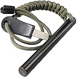 bayite 4 Inch Survival Ferrocerium Drilled Flint Fire Starter, Ferro Rod Kit with Paracord Landyard Handle and Striker, 4"(Lo