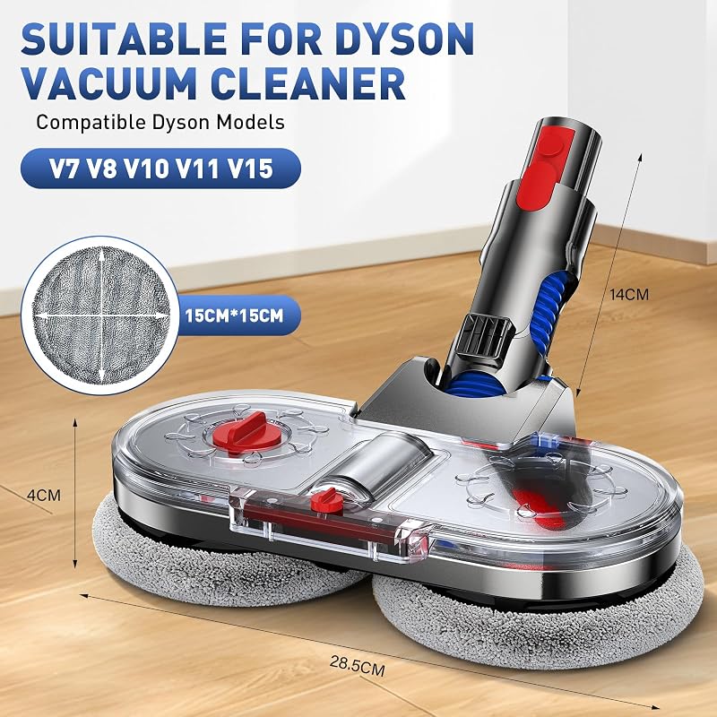 Testa di Mocio Elettrico per Aspirapolvere Dyson V7 V8 V10 V11 V15 Spazzola Lavapavimenti per Dyson con Serbatoio Rimovibile, Contenitore di Riempimento e 8 Panni Lavabili