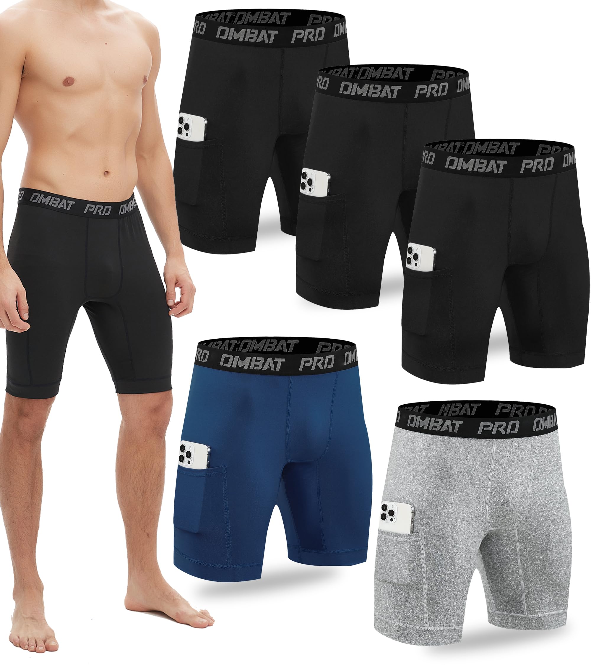 Photo 1 of Antoyo 5 Pack Compression Shorts Men with Pocket Spandex Athletic Baselayer Shorts Quick Dry Compression Sports Underwear 3XL