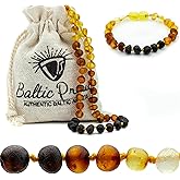 Baltic Proud Amber Necklace and Bracelet Gift Set (Unisex Rainbow Raw 12.5 Inches/5.5 Inches) - Certified Premium Quality Raw Baltic Sea Amber