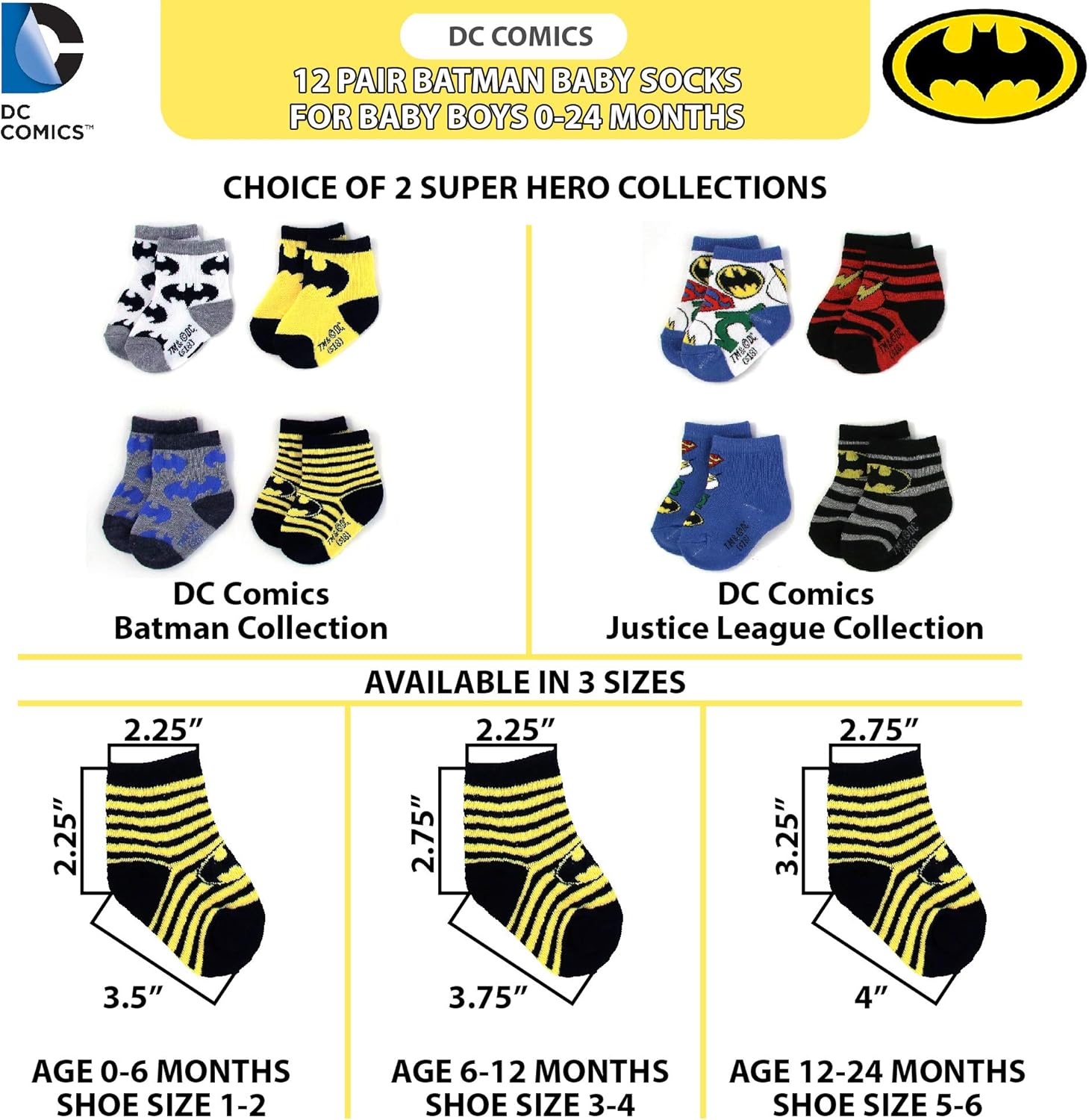 DC Comics Baby Boys Superhero 12 Pack Socks: Batman, Superman, Justice League (Newborn/Infants): Clothing