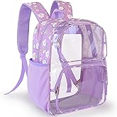 GiMiUiTo Clear Backpack,16'' Clear Backpack for Girls Heavy Duty School Backpacks See Through Bookbag for Kids 4 to 8,Purple Rainbow