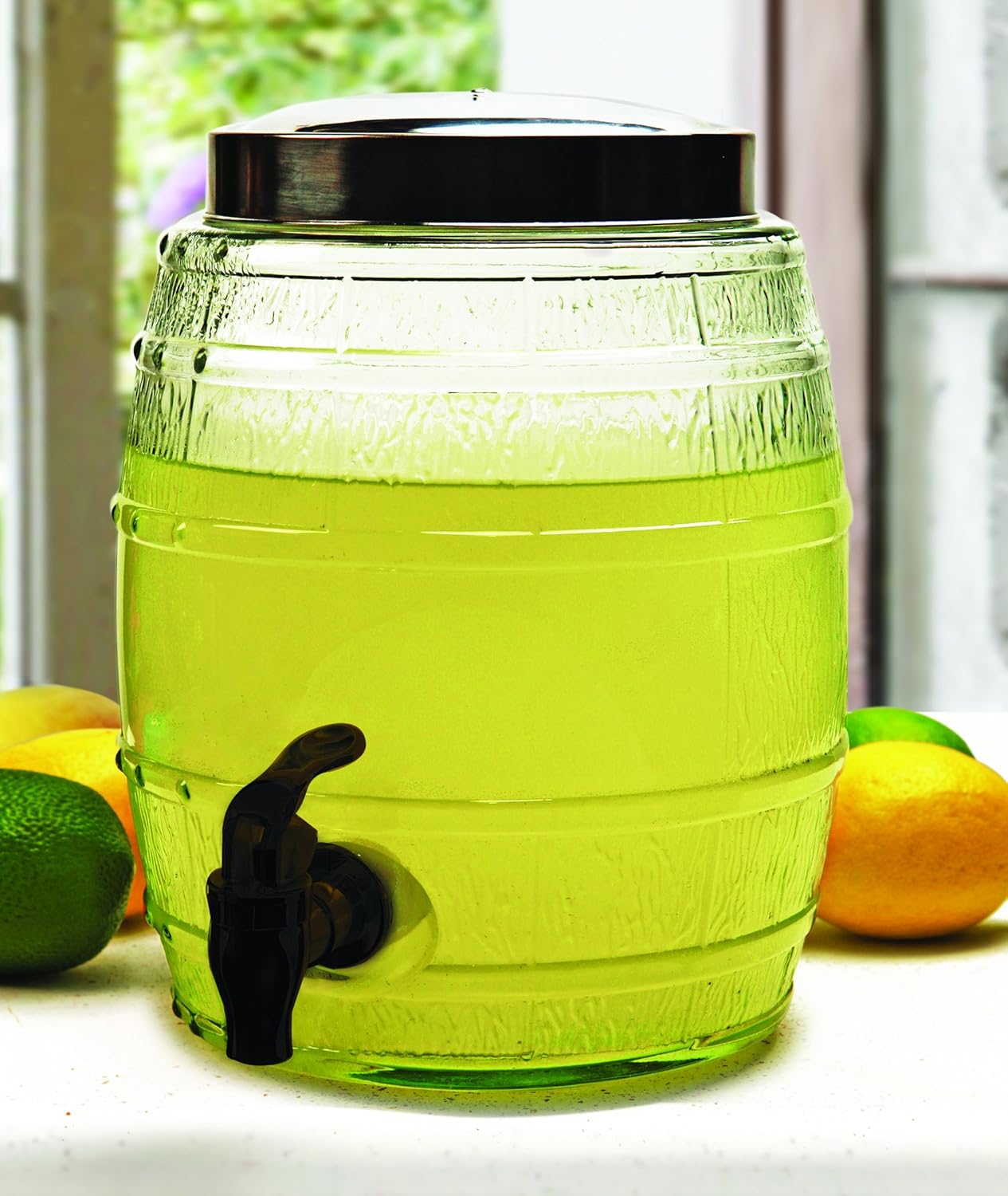  | Circleware Barrel Shaped Sun Tea Jar Beverage Dispenser, Fun Party Entertainment Home Kitchen Glassware Water Pitcher for Juice, Beer, Kombucha & Cold Drinks, Lead-Free, 1.3 Gallon, Keg: Iced Beverage Dispensers