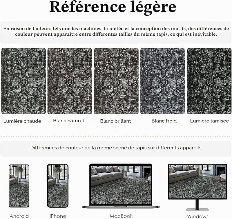 Vintage Tapis Couloir 60x240cm Noir Lavable en Machine Rug — photo 2 sur 6