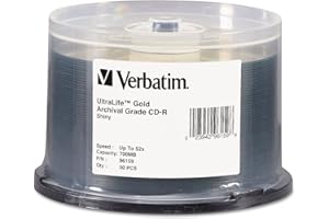 Verbatim Cd-R Archival Grade Recordable Disc, 700 Mb/80 Min, 52x, Spindle, Gold, 50/Pack