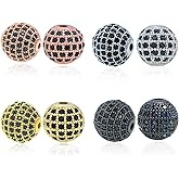 8 PCS Round Charm Spacer Beads, Mixed Color Brass Black Zircon Pave Connector Charm Beads for Bracelet Necklace DIY Jewelry Making Crafts