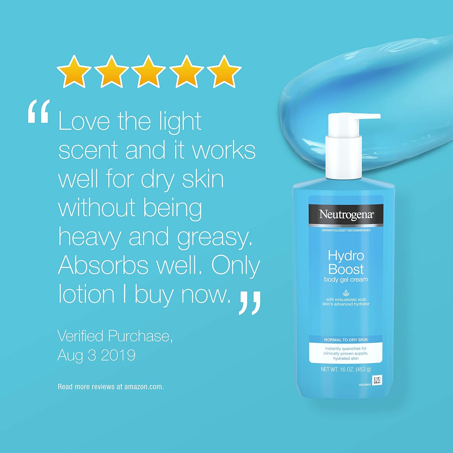 Neutrogena Hydro Boost Hydrating Body Gel Cream with Hyaluronic Acid, Non-Greasy and Fast Absorbing Body Lotion for Normal to Dry Skin, Paraben-Free, 16 oz : Beauty