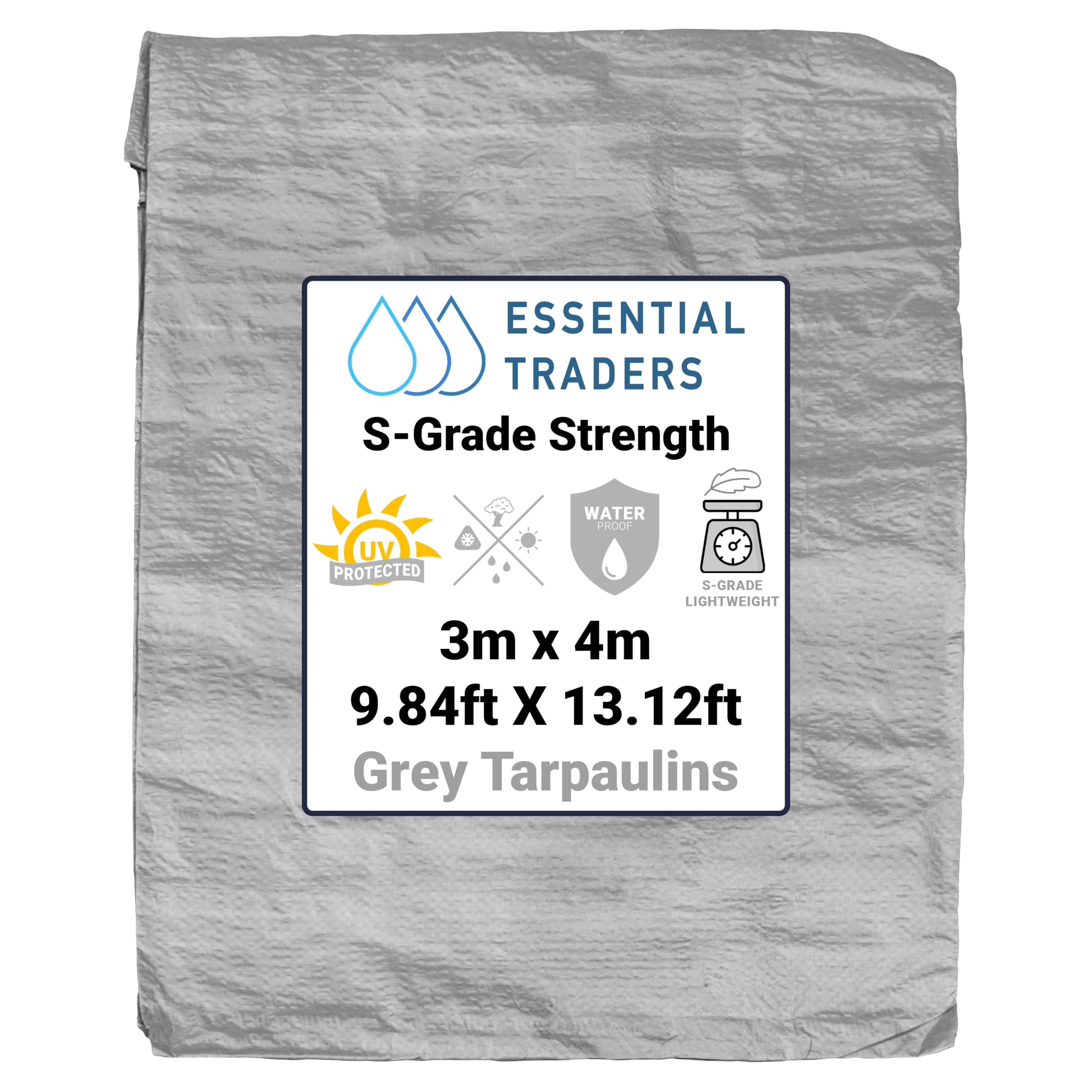 Grey Lightweight Tarpaulin - Multi-Purpose Waterproof Sheet for Outdoor Use, Tools, Camping, Gardening, Furniture Protection, and Temporary Coverage (3m x 4m)