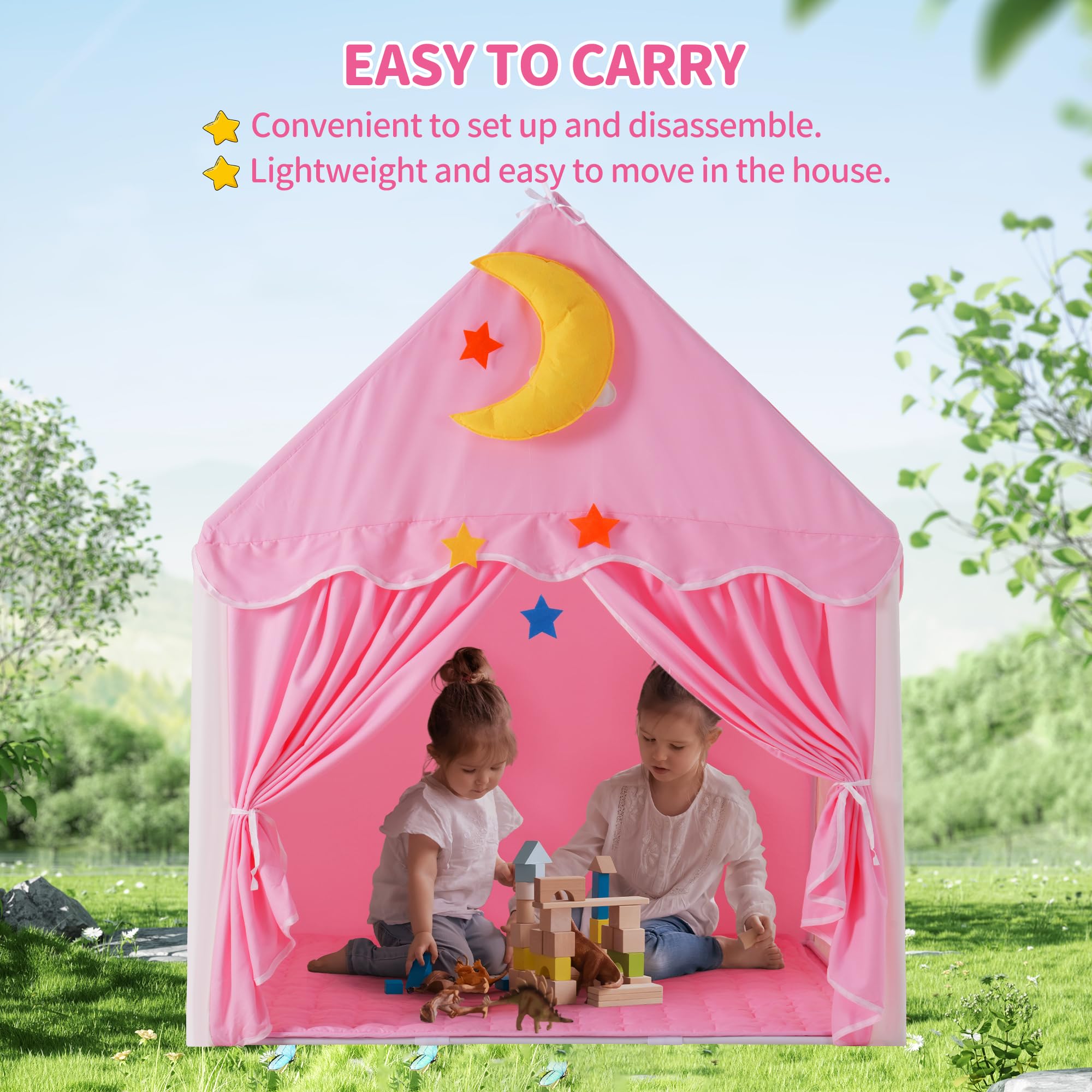 Kids Tent with Mat, Toddler Playhouse Girls Princess Castle Play Tent with Star Lights Toys for Children Indoor and Outdoor Games (Pink)