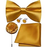 Ailisus Bow Ties for Men Solid Color Pre-tied Silk Bowtie and Pocket Square Cufflinks Lapel Pin Set Tuxedo Wedding Party 4PCS