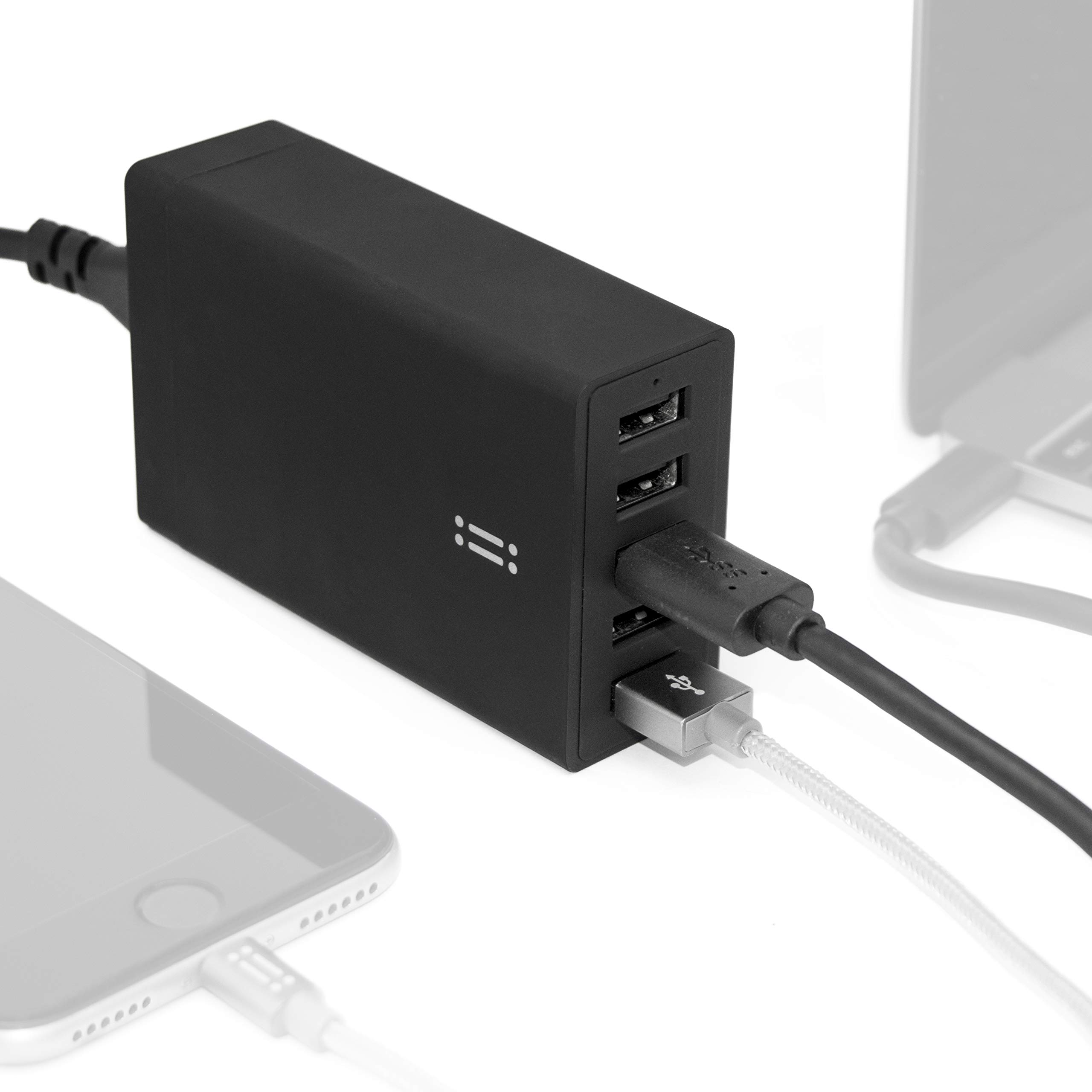 aiino - Desktop Charger 5 USB 8A, Full Speed Recharge 5 Devices Simultaneously, Compact and Portable, Universal Compatibility - Black