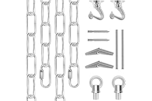 Omytie 15 Ft Heavy Duty Hanging Chain Kit with Connection Locks & Swag Ceiling Hooks for Lighting Fixture, Chandelier, Pendant, Lantern, Swag Lamp, Plant/Flower/Fruit Basket, Bird Feeder (Chrome)