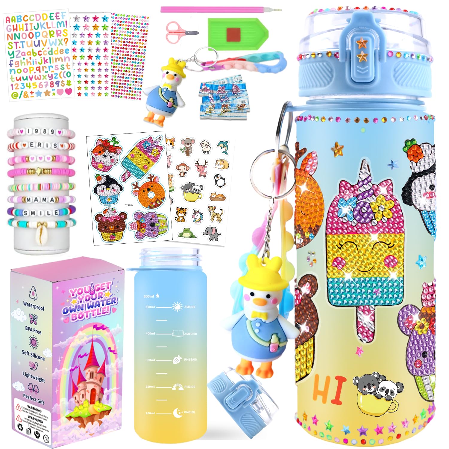 Sanilinwild Decorate Your Own Water Bottle for Gifts for Girls - Christmas/Easter/Birthday Gift Ideas, Fun DIY Activity Crafts for Kids, Great Gift for Little Girl Painting Crafts Kit (Lovely Animal)