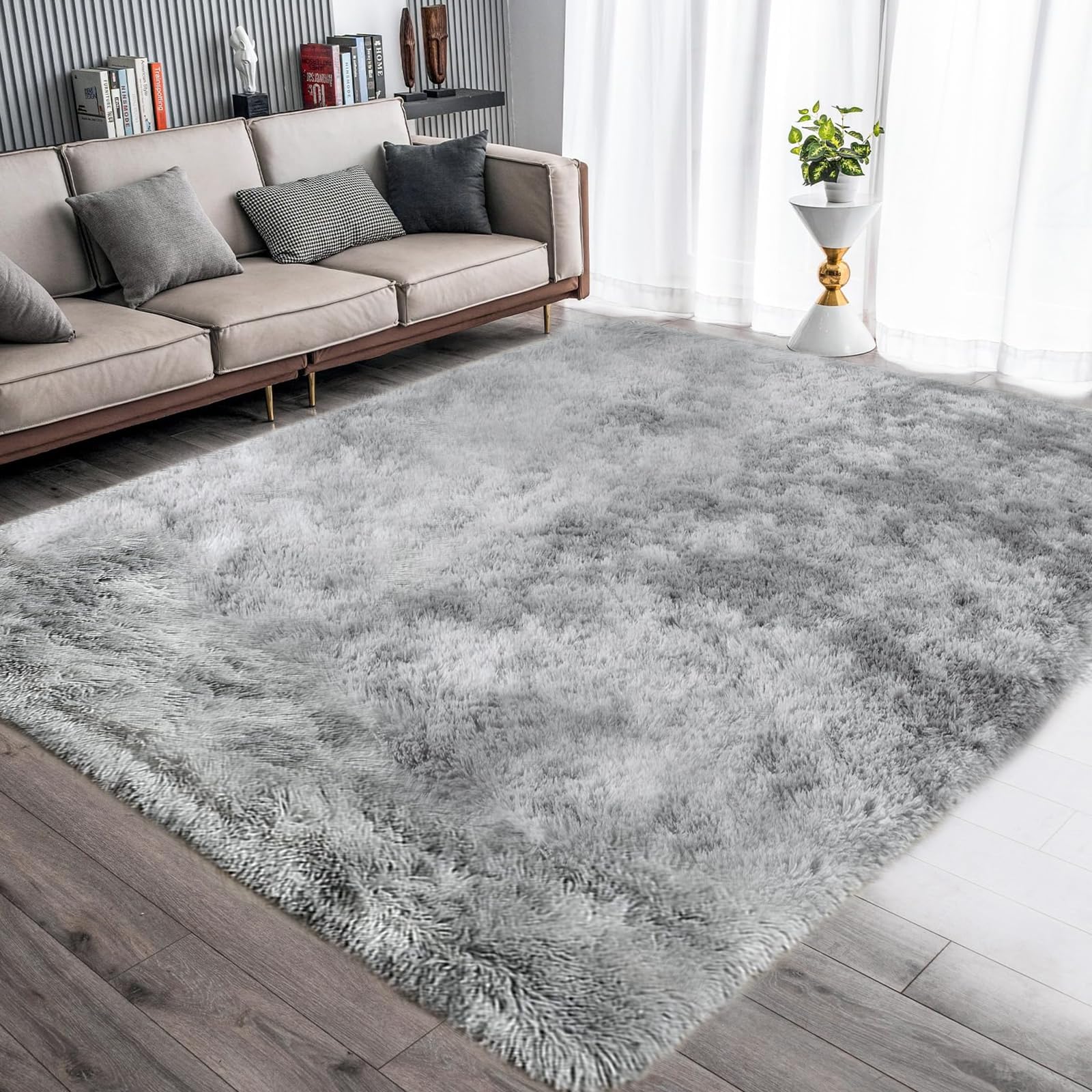 Tinyboy-hbq Area Rugs Fluffy Bedroom Carpet Soft Floor Mat Anti-Slip Living Room Rugs Shaggy Plush Carpets for Living Room Home Decor (Grey white, 140 * 200cm) — image 1