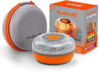 FlashLED Notlicht V16 DGT 3.0 mit Hülle, mit Geolokalisierung, App inklusive, SIM-Karte und kostenloser Datendienst bis 2038, magnetischer Boden