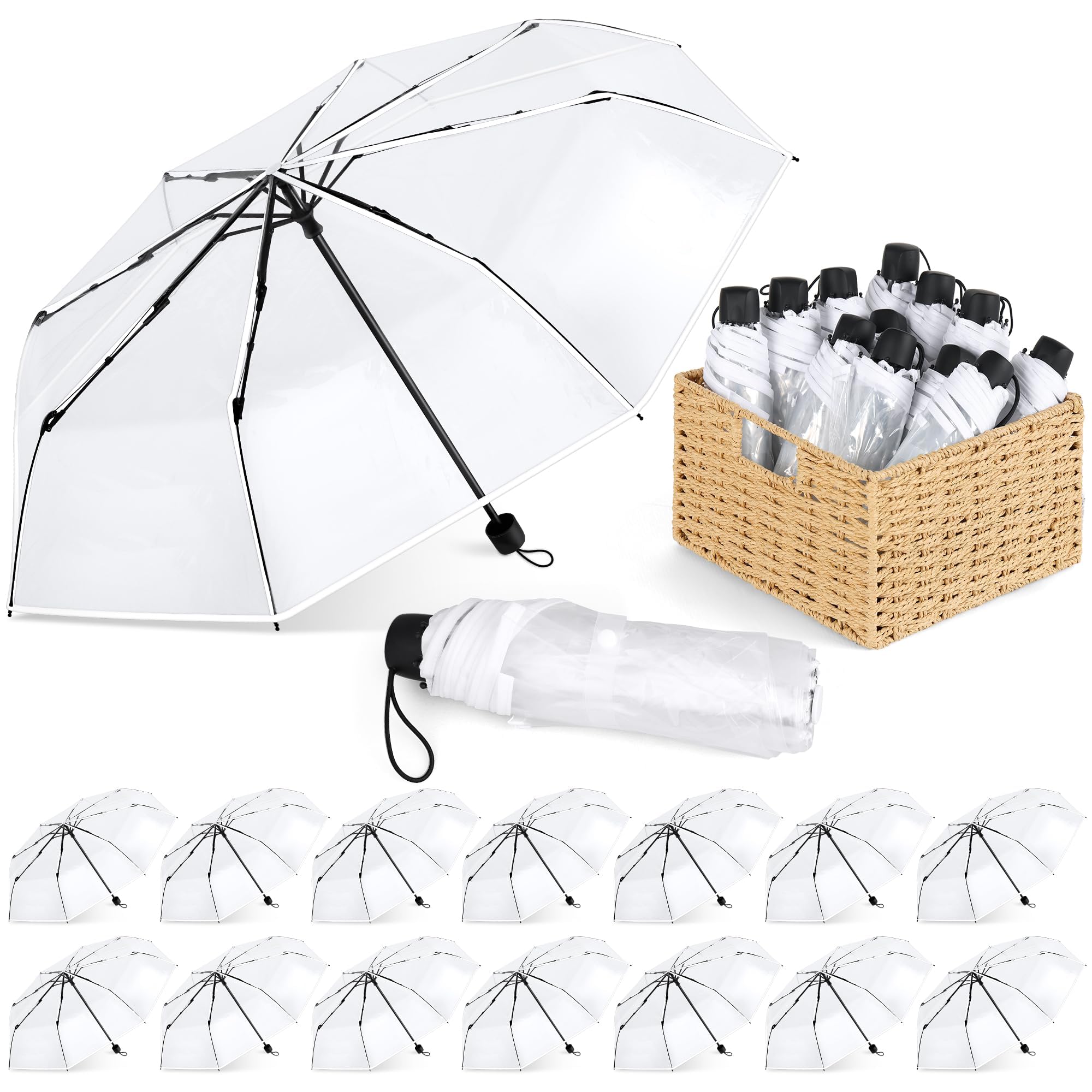 Photo 1 of Aodaer 15 Pieces Clear Wedding Umbrellas 40 Inch Foldable Lightweight Transparent Umbrella with Storage Box Automatic Open Close Windproof Stick Travel Umbrella for Adult Outdoor Wedding