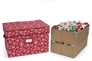 Covermates Keepsakes Adjustable Ornament Storage Box, Carrying Handles, Padded Protection - Holiday Storage, Red Snowflake