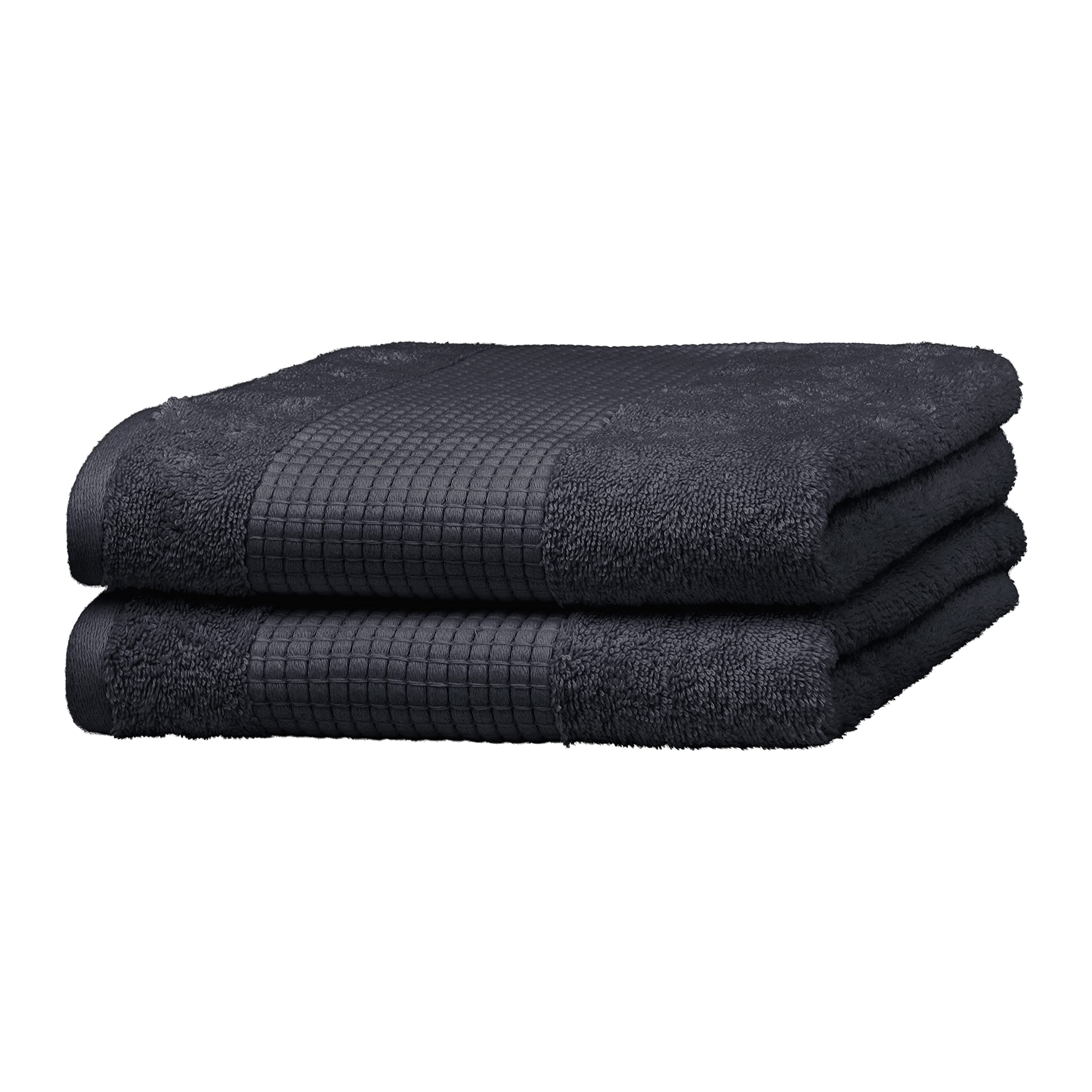 Merana Hand Towel Set | Absorbent, Soft and Lint | Terry Towel Guest Towel Quality Made of Heavy Organic Cotton 590 GSM (Graphite Black, 2 x Hand Towels (50 x 100 cm)