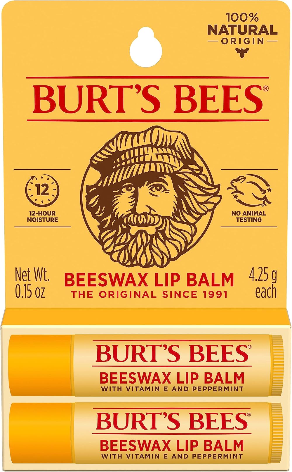 Burt's Bees 100 Natural Moisturizing Lip Balm Twin Pack Beeswax Peppermint