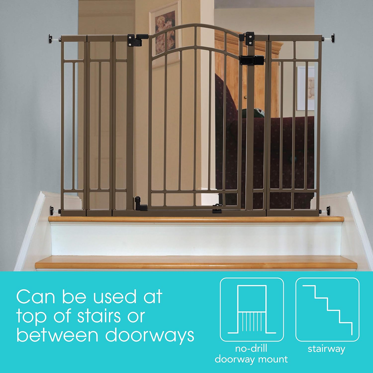 Summer Multi-Use Decorative Extra Tall Walk-Thru Baby Gate, Metal, Bronze Finish – 36” Tall, Fits Openings up to 28.5” to 48” Wide, Baby and Pet Gate for Doorways and Stairways : Indoor Safety Gates : Baby
