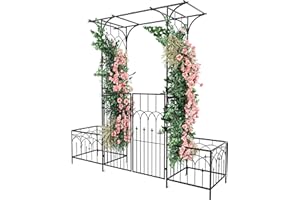 YITAHOME Garden Arbor with Gate and Planter Box, Metal Garden Arch for Climbing Plants Outdoor, Wedding Arches for Ceremony, Garden Arbors and Arches for Lawn, Patio, Backyard