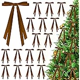CUPLOOV 24 Pcs Christmas Bows for Tree, Brown Velvet Ribbon Bow for Christmas Tree, Pre-Tied Vintage Xmas Bows for Xmas Trees Wreaths Gifts Wedding Indoor Outdoor Decorations, 5 x 7 Inch